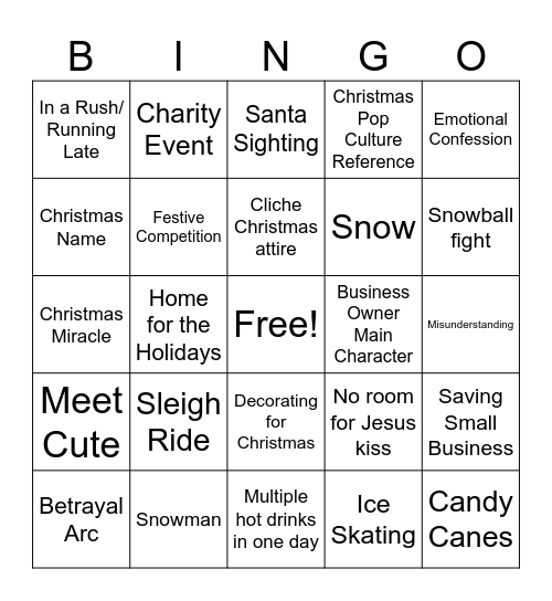 Hallmark Movie Bingo Card