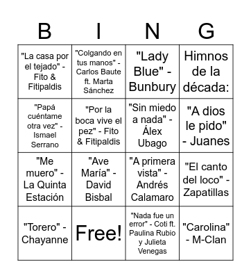 BINGO MUSICAL Bingo Card