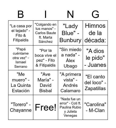 BINGO MUSICAL Bingo Card