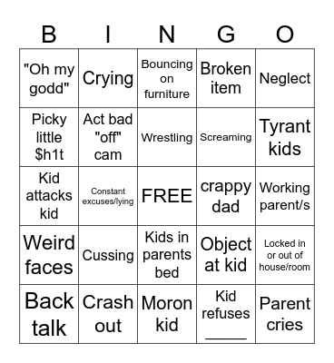 Super Nanny Card Bingo Card