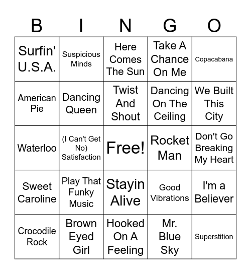 60s 70s Bingo 24/25 Bingo Card