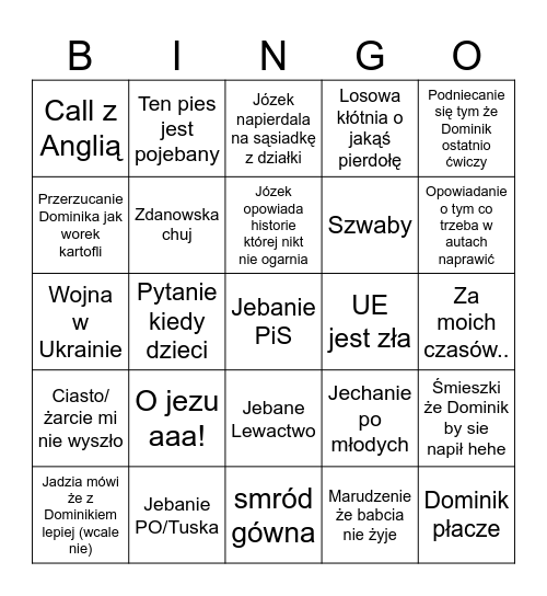 Święta Bingo Card