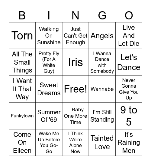 80s 90s Bingo 24/25 Bingo Card
