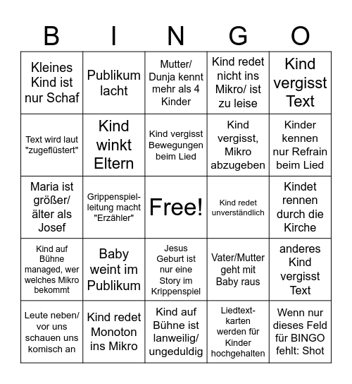 Krippenspiel Bingo Card