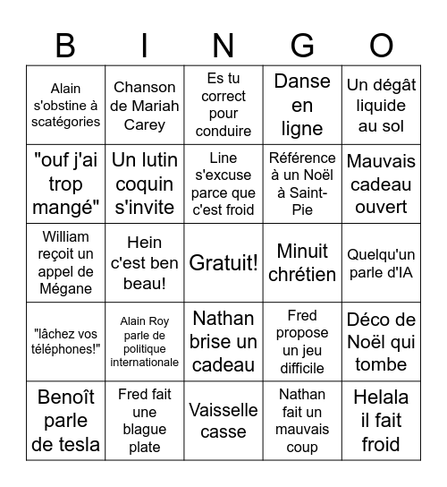Noël en famille Bingo Card