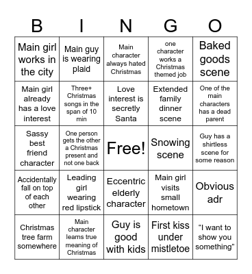 Hallmark Christmas Movie Bingo Card