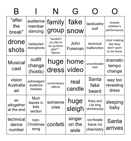 Carols by Candlelight Bingo Card