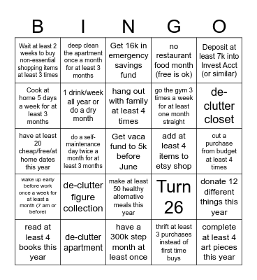 2025 Life Goal Bingo Card
