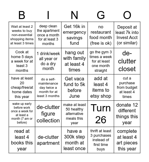 2025 Life Goal Bingo Card