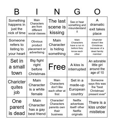 Cheesy Christmas Movie Bingo Card