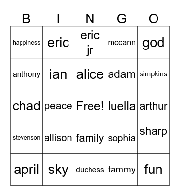 Untitled Bingo Card