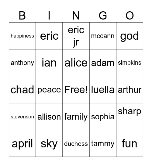 Untitled Bingo Card