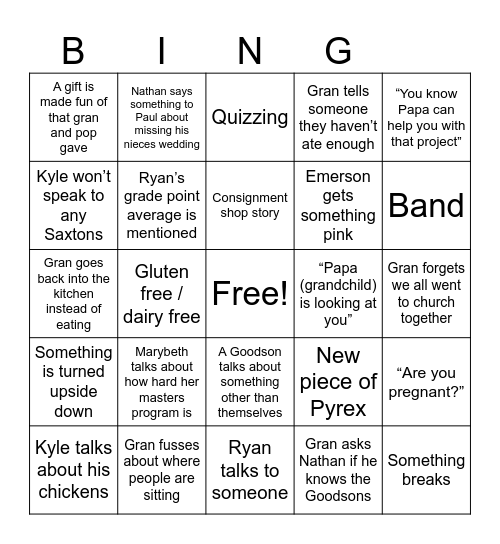 Goodson Christmas Bingo Card