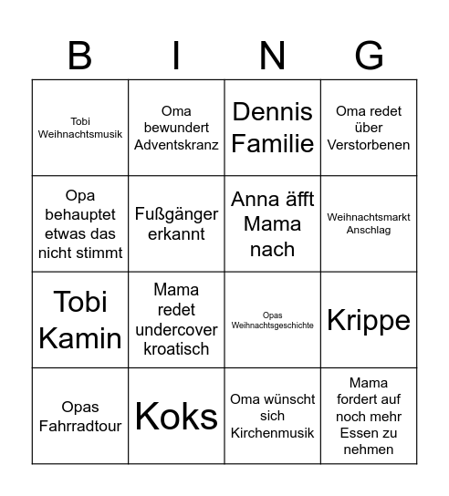 Weihnachtsbingo Card