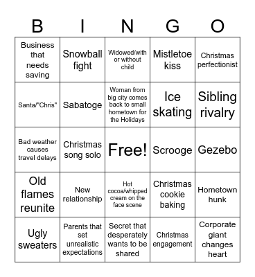 Christmas Lifetime Movie Bingo Card