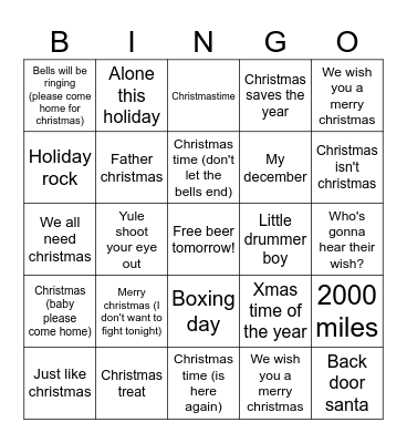 Emo/Rock Christmas Bingo Card