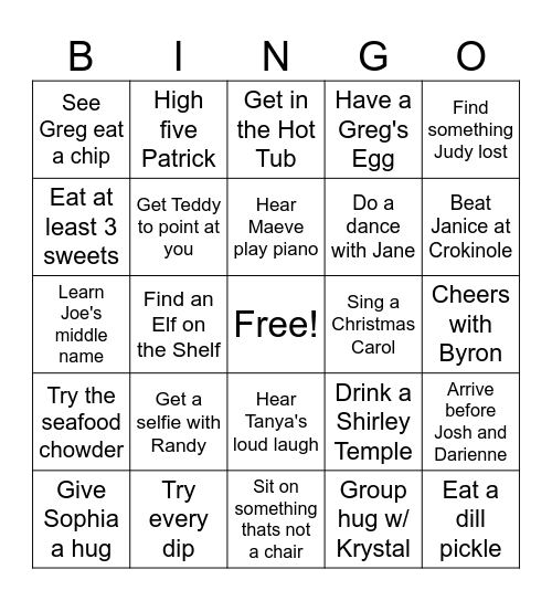 Duffy-Webber Christmas Eve Bingo Card