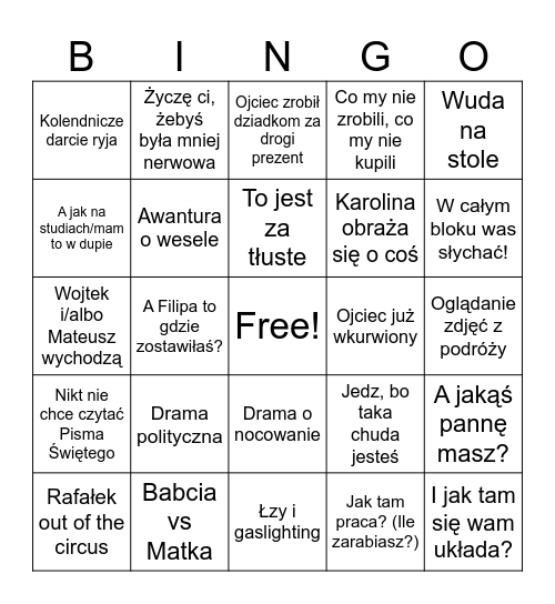 Świąteczne Bingo Card