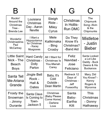 Christmas Music Bingo Card