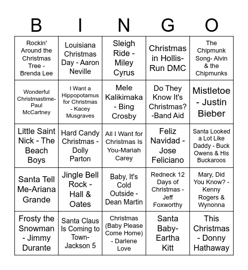 Christmas Music Bingo Card