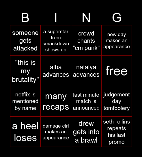 Monday Night Bingo Card