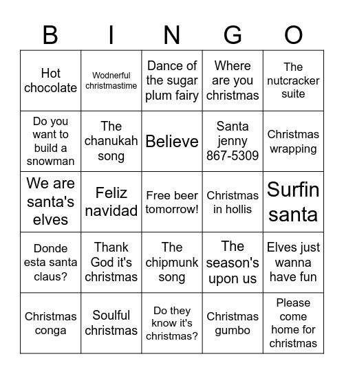Holiday Mix Bingo Card