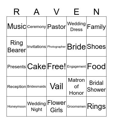 Bridal Shower Bingo Card