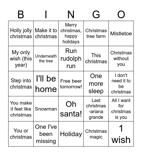 Pop Christmas Bingo Card