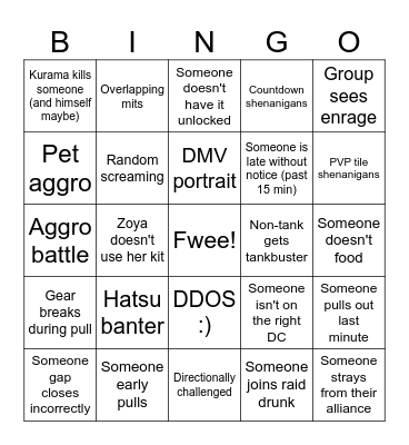 Chaotic Mem Bingo Card