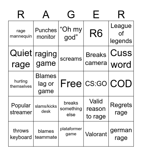 crashout Bingo Card