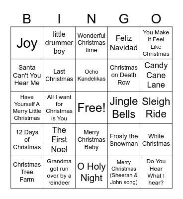 Christmas Music Bingo Card