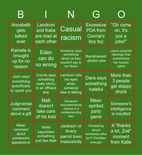 Specific family bingo Card