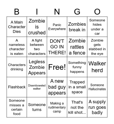 The Walking Dead Bingo Card