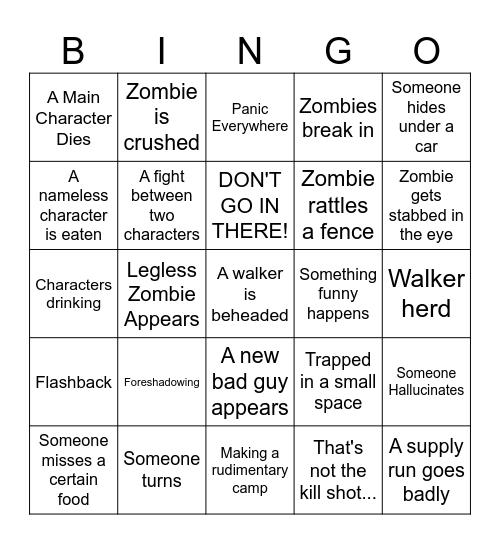 The Walking Dead Bingo Card