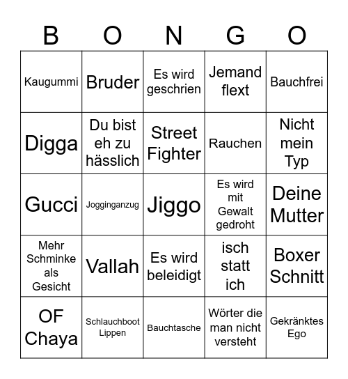 Frankfurt Steet Tinder Bingo Card