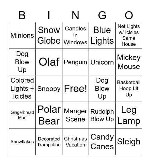 Nester Driving Christmas Bingo Card