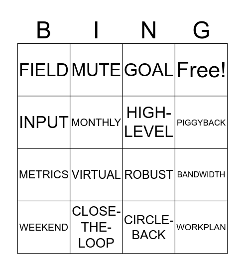 Buzz Word Bingo Card