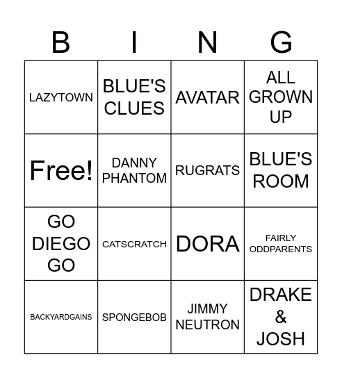 NICKELODEON Bingo Card