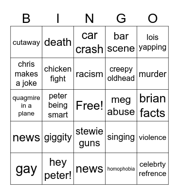family guy bingo Card