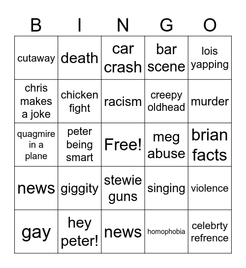 family guy bingo Card