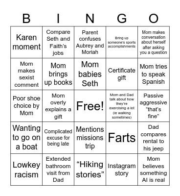 Family Holiday Bingo Card