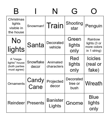 Christmas Lights BINGO Card