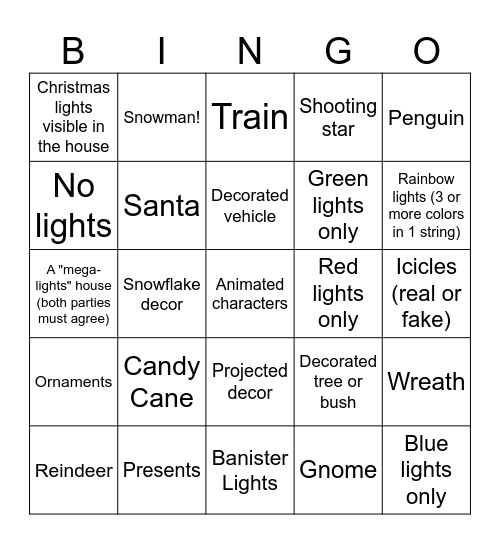 Christmas Lights BINGO Card