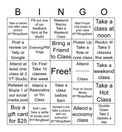 Yoga Tree Bingo Bash Bingo Card