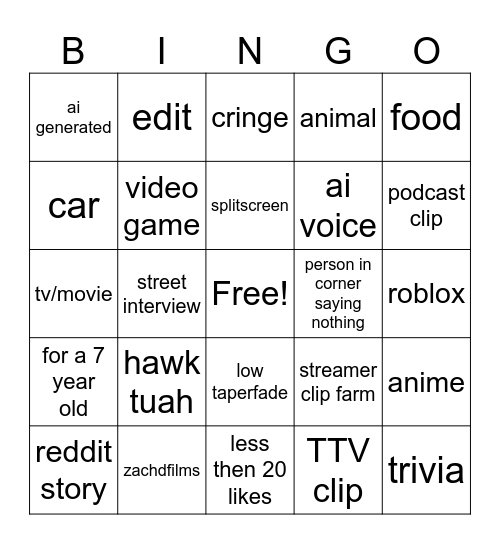 Untitled Bingo Card