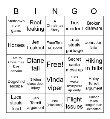 Touchstone Family Christmas Bingo Card