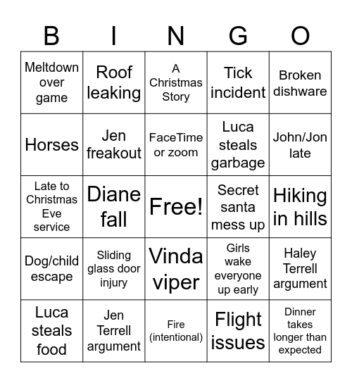 Touchstone Family Christmas Bingo Card