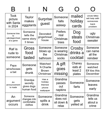 Christmas Eve 2024 @ The Martinś Bingo Card