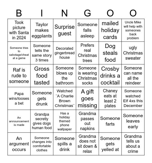 Christmas Eve 2024 @ The Martinś Bingo Card