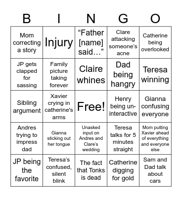 Rainone Family Bingo Card